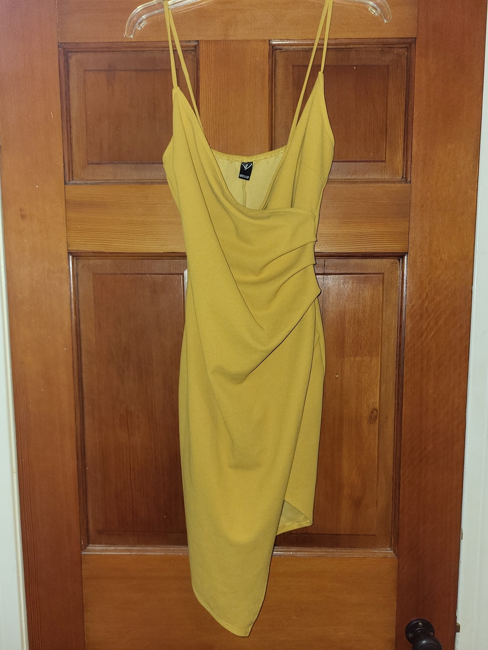 Windsor Mustard Asymmetrical Spaghetti Strap Dress